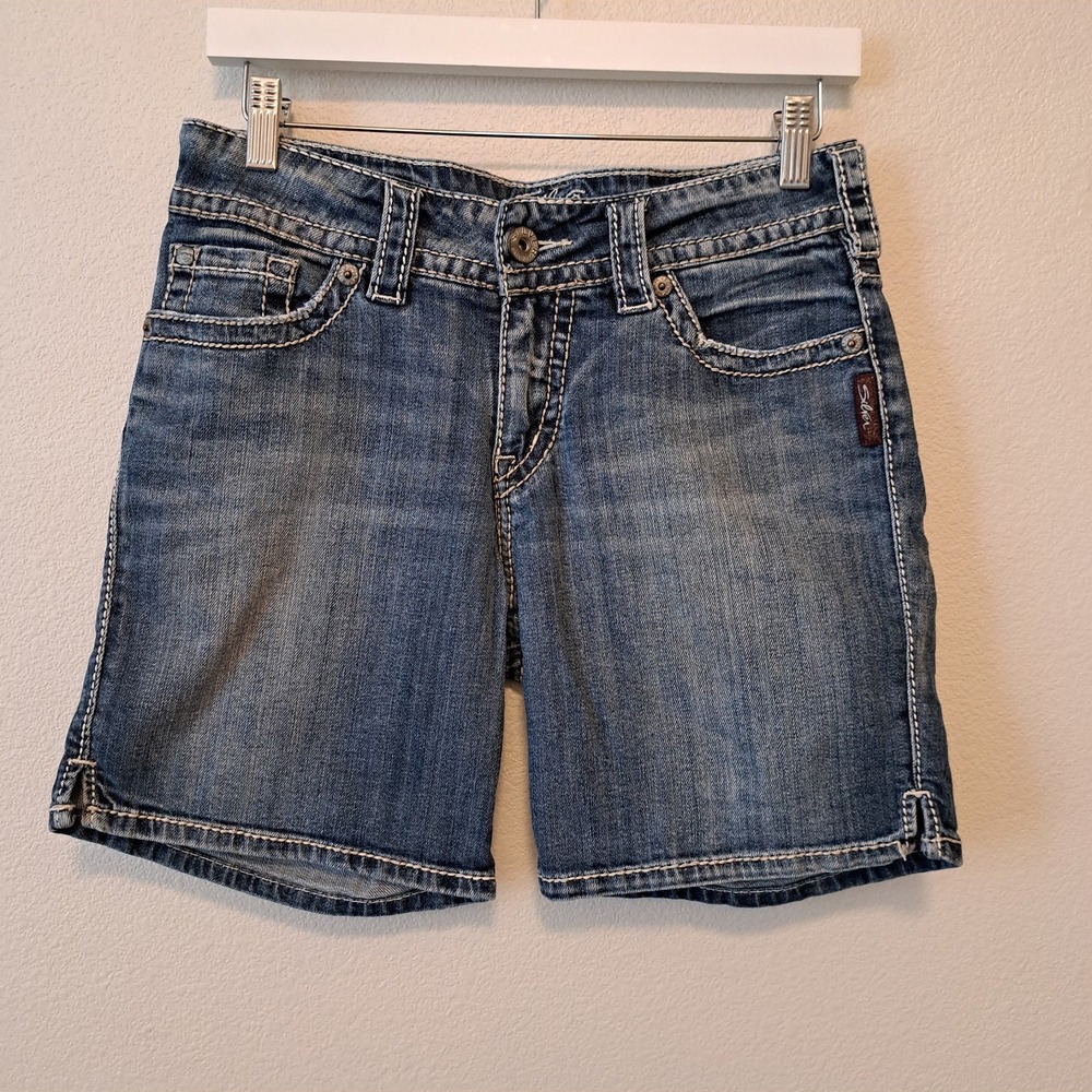 Silver Jeans Suki Mid Rise Curvy Fit Denim Shorts Medium Wash W28 L5916SDA259